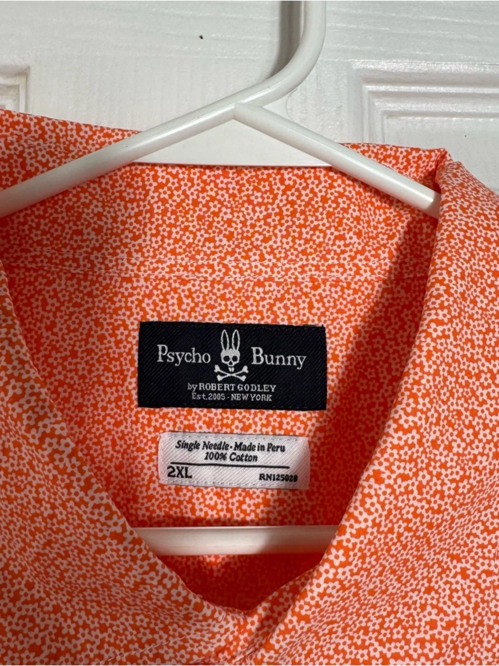 Psycho Bunny Button Down Shirt 2XL Orange Floral Print Lightweight - Picture 3 of 9